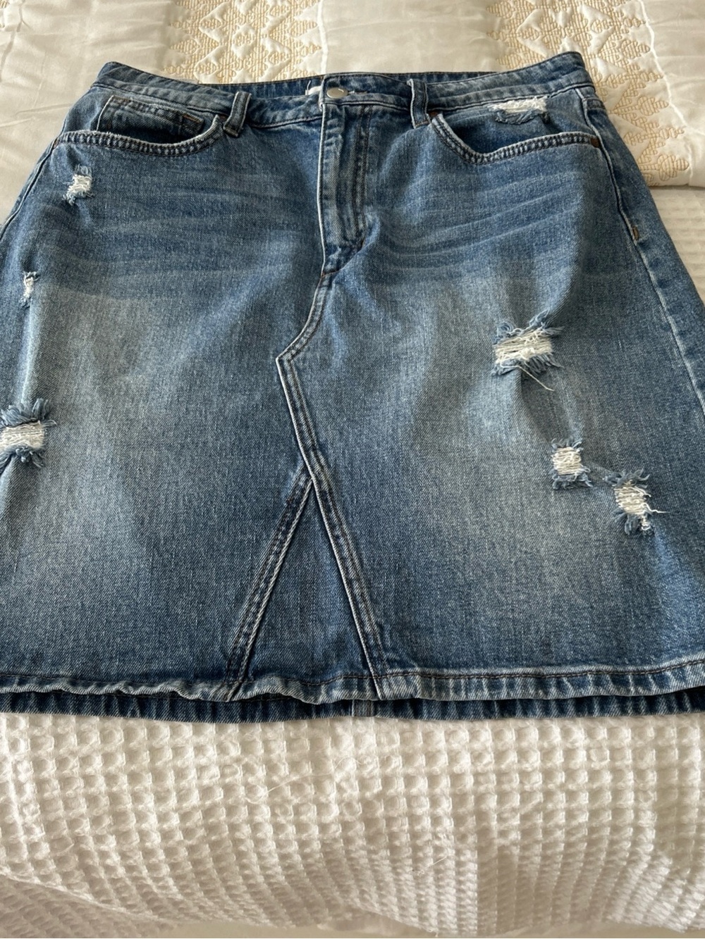 Joe's Jeans Distressed Dark Blue A-Line Denim Skirt
